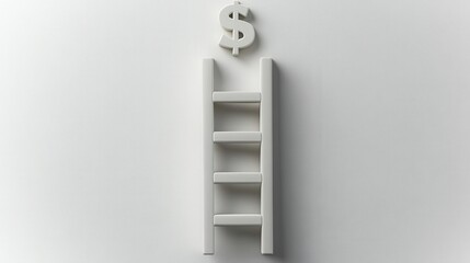 Ladder with dollar sign at top, simple geometric forms, minimal flat design illustration on white background, copy space for stock photo with minimal concept, No logo, No Trademark, No text