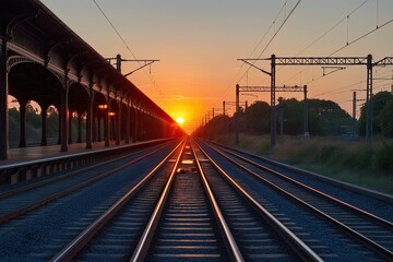 Naklejka premium Railway Passage Bathed in Sunset Glow