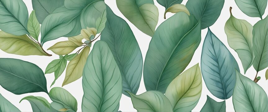 Watercolor Leaves Background On White, Illustration
