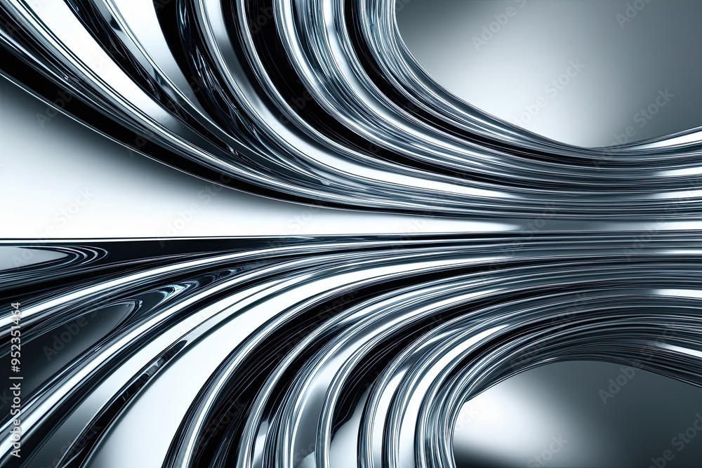 Poster futuristic layered curve with innovative chrome wave background