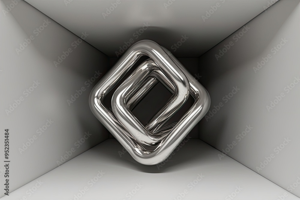 Poster dynamic metallic loop weaving through a void in a modern geometric design