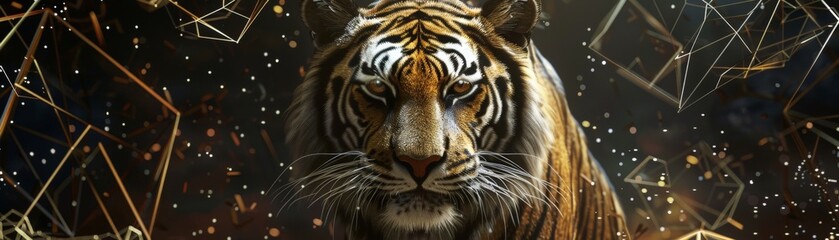 Obraz premium A majestic tiger showcasing its fierce gaze against a stunning abstract background. Perfect for wildlife and nature themes.