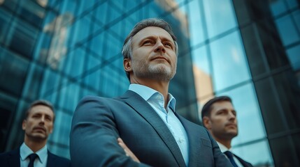 Fototapeta premium Multiple businessmen in front of a building : Generative AI