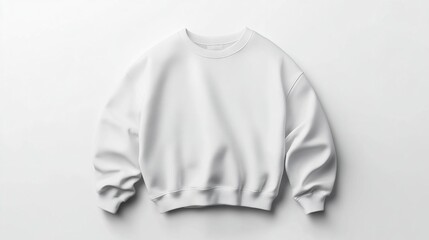A plain white sweatshirt displayed on a minimalist background for fashion or apparel design.