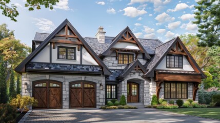 Charming tudor style family home showcasing classic timber framing and elegant cottage design