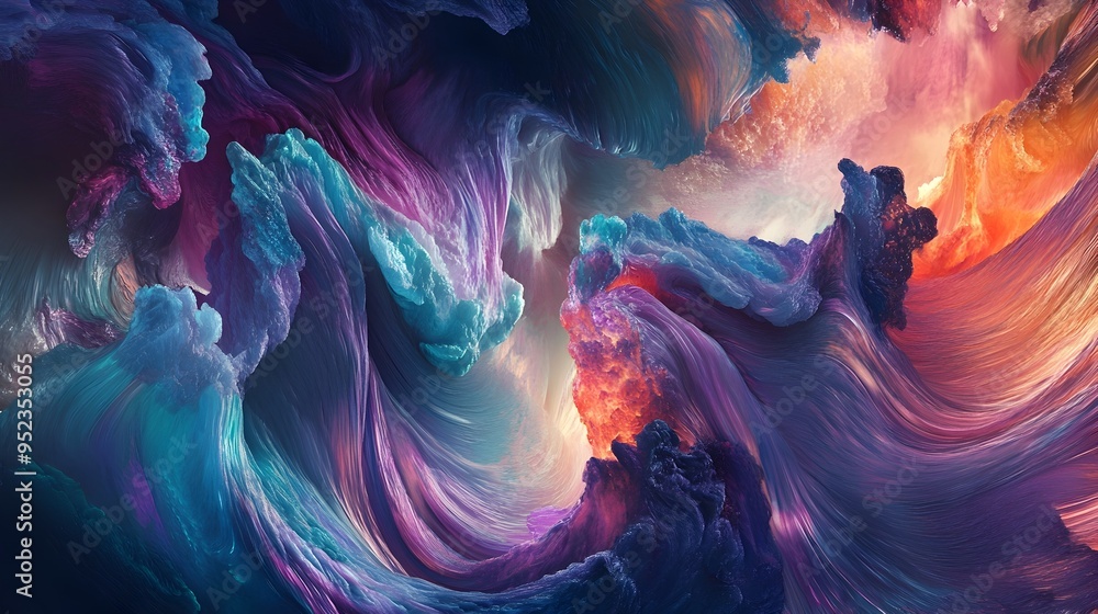 Poster vibrant abstract geometric art with captivating fluid patterns and dreamlike ethereal visuals