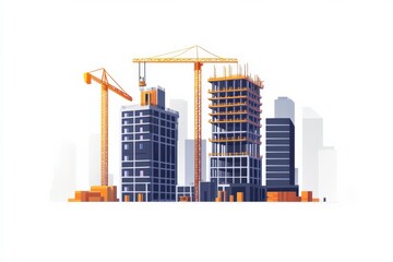 Obraz premium Building under construction, simple geometric shapes, minimal flat design illustration on white background, copy space for stock photo with minimal concept, No logo, No Trademark, No text