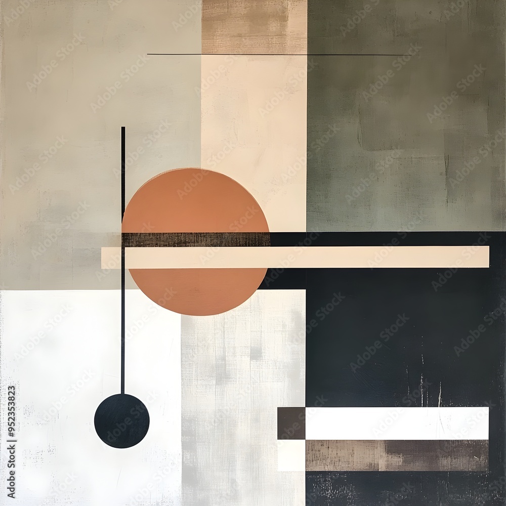 Aufkleber minimalistic abstract geometric shapes and floating orb in neutral tones