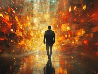 Fototapeta premium A businessman who is on the path to success and has many problems along the way