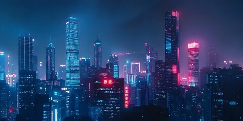 Fototapeta premium Mesmerizing Skyline Gleaming High Rises Illuminate Neon Lit Urban Landscape