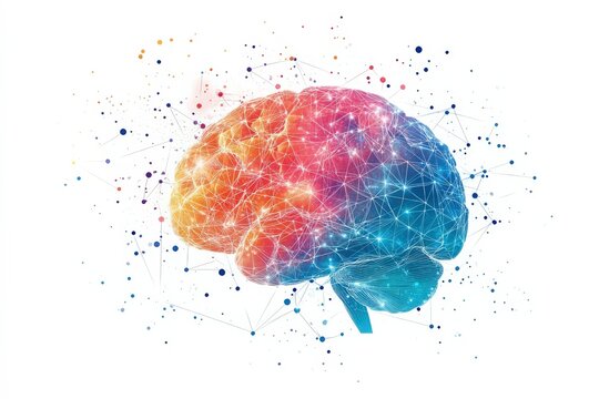 Abstract brain with connected dots, minimalist concept, flat design illustration on white background, copy space for stock photo with minimal concept, No logo, No Trademark, No text