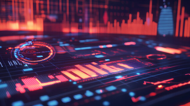 E-commerce Metrics Futuristic Background for Online Retail Analytics. Dynamic data visualization, charts, and graphs presenting insights into digital commerce trends and performance