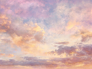 Obraz premium Light pink clouds in sunset blue sky. Pastel colors of clouds, sunrise sundown natural background