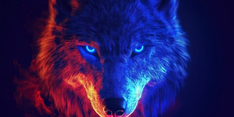 An image of a glowing wolf face created digitally.