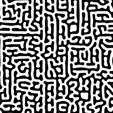 Abstract black and white labyrinth seamless pattern in modern geometric nature vector design