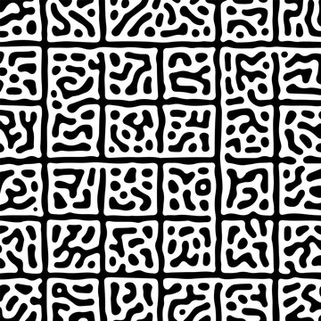 Abstract grid seamless pattern black and white geometric design with organic minimalist style design