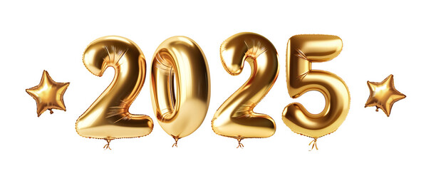 Golden foil balloon numbers forming number 2025 element with ornament prop for decorative symbolizing the excitement and celebration new year