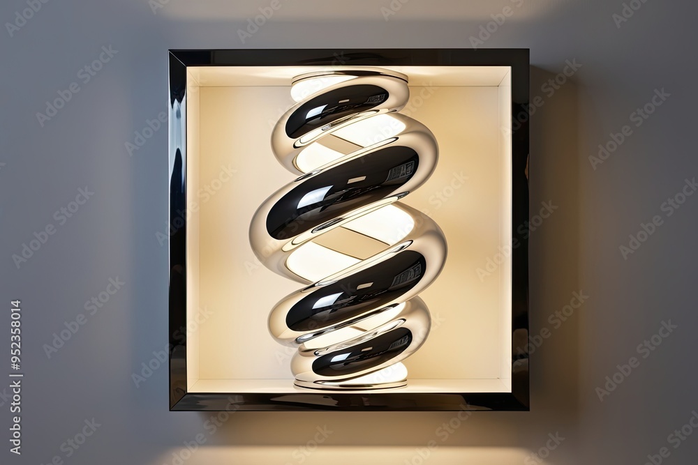 Poster luminous twisting chrome object in a contemporary frame