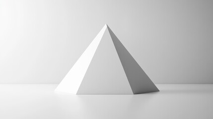 Geometric white pyramid, on a white background, 3D render illustration, copy space for stock photo with minimal concept, No logo, No Trademark, No text
