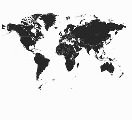 Black world map with white background. Vector illustration.