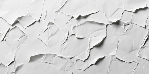 Fototapeta premium White backdrop with crumpled and creased paper texture, ancient grunge style, ripped and broken antique collage posters, placard