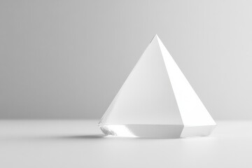 Geometric white prism, centered on a white background, 3D render illustration, copy space for stock photo with minimal concept, No logo, No Trademark, No text