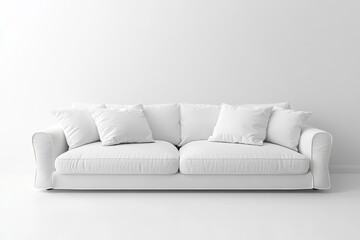 Fototapeta premium Clean white sofa, centered on a white background, 3D render illustration, copy space for stock photo with minimal concept, No logo, No Trademark, No text