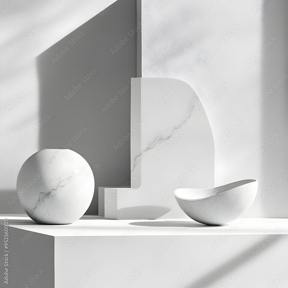 Poster minimalist product design with elegant curves and streamlined silhouettes in bright studio setting