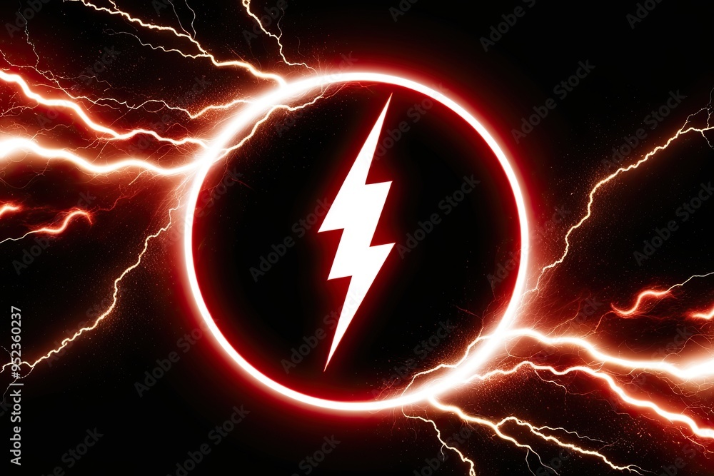 Poster red abstract circle lightning effect with swirling glow particles on black background