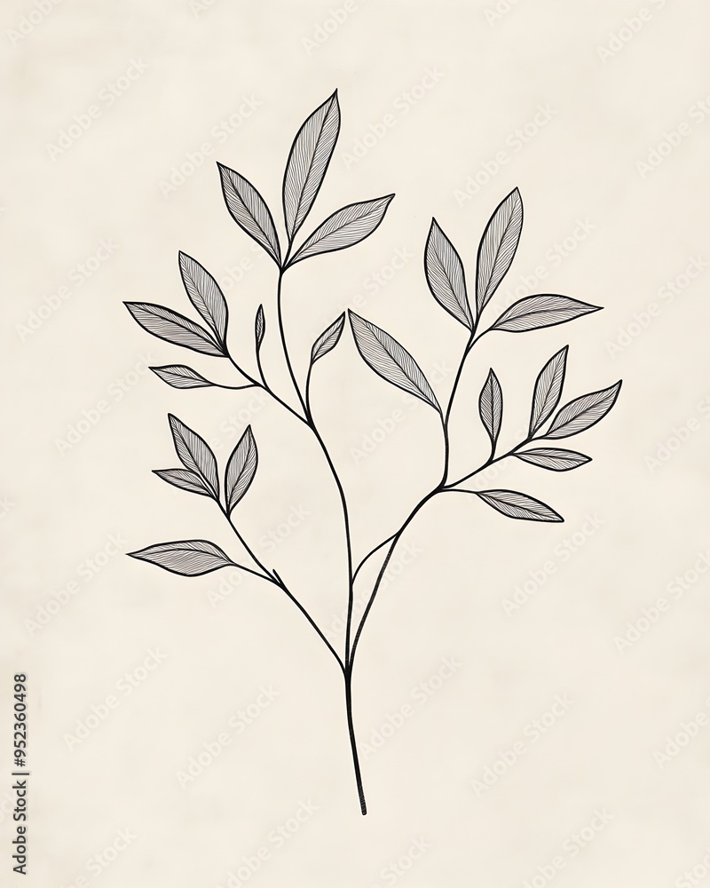 Poster minimalist botanical with delicate line drawings natural elements and subtle textures