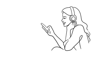 Girl enjoying communication continuous line art drawing. Communication on the phone. Vector illustration