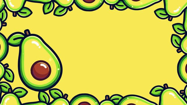 Cute avocado frame 2d looping animation with yellow background
