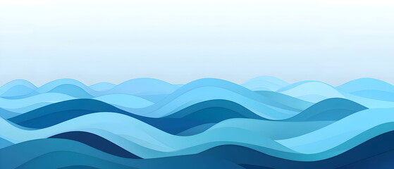 A flat vector illustration of a layered sea waves background, overlapping wave shapes, gradient blues, subtle highlights and shadows, crisp and clean