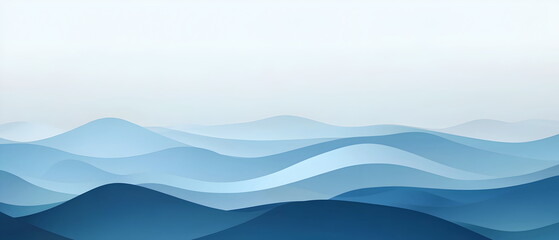 A flat vector illustration of a layered sea waves background, overlapping wave shapes, gradient blues, subtle highlights and shadows, crisp and clean