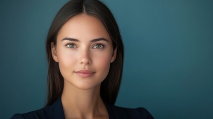 Fototapeta premium Professional headshot of a woman in a business suit with a soft focus and clean backdrop