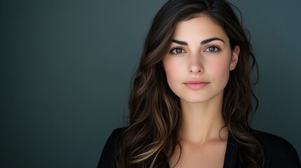Fototapeta premium Professional headshot of a woman in a business suit with a soft focus and clean backdrop