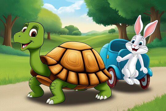 Cheerful Tortoise and Rabbit Ride: A Joyful Journey of Togetherness and Rivalry