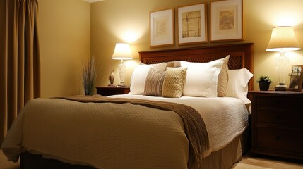 Elegant guest bedroom with a comfortable bed, tasteful furnishings, and soft lighting, creating a welcoming space for visitors.