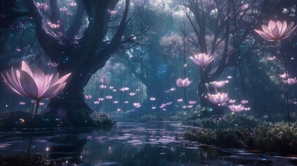 Fototapeta premium landscape paintings of lily in the lake