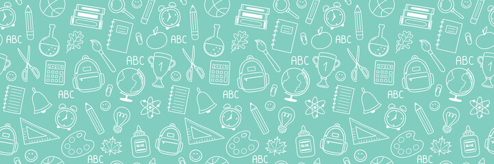 Seamless pattern concept with school supply. School background. Banner. Vector illustration