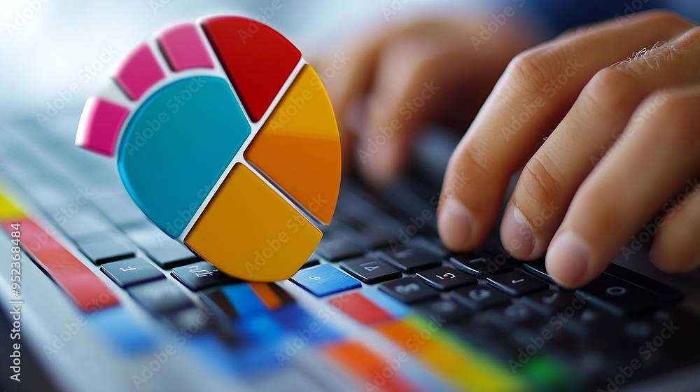 Poster business chart pie graph investment finance diagram pie chart financial growth businessman putting formal suit typing keyboard with pie chart document showing company financial informa : Generative AI