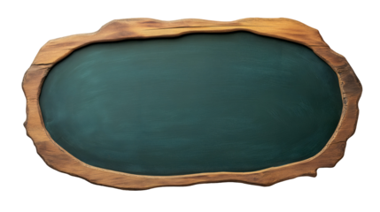 oval green chalkboard with rustic wooden frame isolated background
