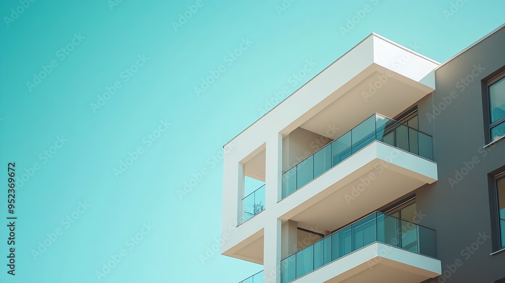 Aufkleber high section of gray and white buildings group in geometric shape with sunlight and shadow on surfac