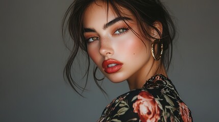 Fototapeta premium Fashion beauty portrait with emphasis on bold colors and fashionable accessories