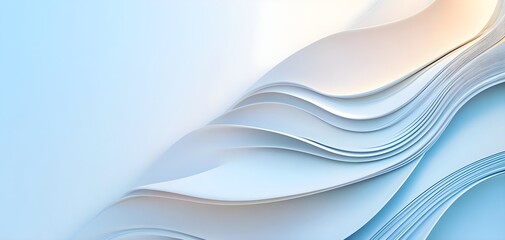 Obraz premium Abstract composition of flowing paper layers in soft blue tones, creating a serene and modern design element.