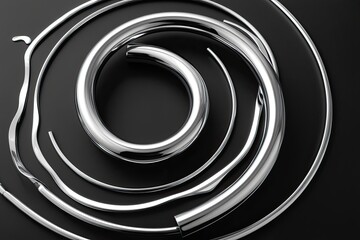 Unique Chrome Coil Twists with Liquid Metal Effects on Dark Background