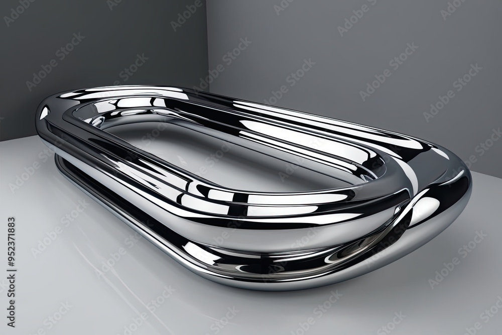 Poster three dimensional metallic design with futuristic chrome curved line shape