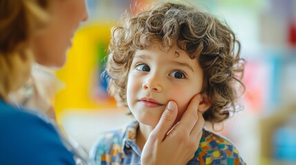 Obraz premium Child Medical Checkup Pediatric Clinic. Pediatrician Young Boy Receiving Health Check.