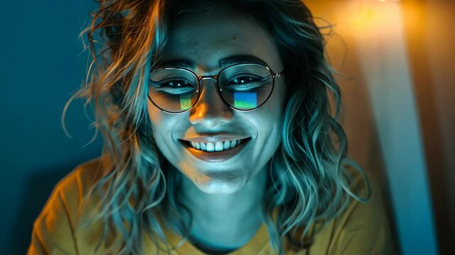 Enthusiastic person enjoys late-night gaming session with friends online