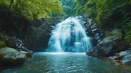 Naklejka premium Beauty in nature amazing waterfall in tropical forest of national park Thailand : Generative AI